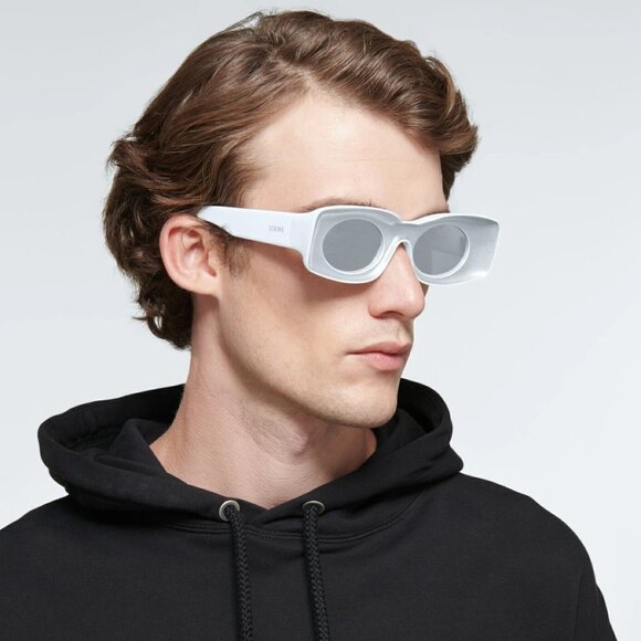 Loewe Men Sunglasses White Grey Silver Mirror Rectangle LW40033I 21C BRAND NEW - Picture 11 of 12